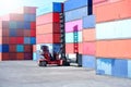 Container handlers in the harbor For imports and exports Royalty Free Stock Photo