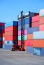 Container handlers in the harbor For imports and exports Royalty Free Stock Photo