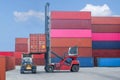 Container handlers Load to truck In the shipping dock with storage cabinet background, industrial ideas Import and export Royalty Free Stock Photo