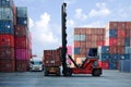 Container handlers are loading containers into trucks Royalty Free Stock Photo