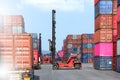 Container stacker, load the container into the truck. Transportation concept Royalty Free Stock Photo