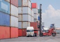 Container handlers Loading containers into trucks Royalty Free Stock Photo