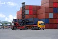 Container handlers perspective of container delivery to waiting trucks