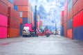 Container. Industrial crane loading Containers in a Cargo freight ship. Container ship in import and export business logistic Royalty Free Stock Photo