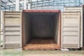 The empty container inside warehouse on shipment area Royalty Free Stock Photo