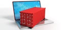 Container on a laptop. 3d illustration Royalty Free Stock Photo