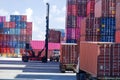 Container lifting equipment for working on boats and trucks waiting to receive goods