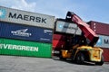 Container loading and unloading activities at Tanjung Priok port, Jakarta - Indonesia Royalty Free Stock Photo