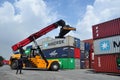 Container loading and unloading activities at Tanjung Priok port, Jakarta - Indonesia Royalty Free Stock Photo