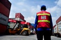 Container loading and unloading activities at Tanjung Priok port, Jakarta - Indonesia Royalty Free Stock Photo