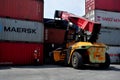 Container loading and unloading activities at Tanjung Priok port, Jakarta - Indonesia Royalty Free Stock Photo