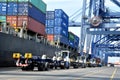 Container loading and unloading activities at Tanjung Priok port, Jakarta - Indonesia Royalty Free Stock Photo