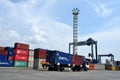 Container loading and unloading activities at Tanjung Priok port, Jakarta - Indonesia Royalty Free Stock Photo