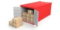 Container and moving boxes on white background. 3d illustration