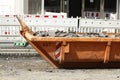 Container, orange skip for construction waste standing on the road, road construction work, construction site Royalty Free Stock Photo