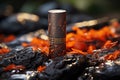 container for cosmetics on the background of a frozen volcanic lava