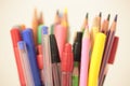 Container with pens and pencils Royalty Free Stock Photo