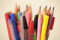 Container with pens and pencils Royalty Free Stock Photo