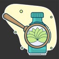container with pills and magnifying lens with leaves, the concept of natural medicines and homeopathy