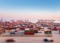 Container port at dusk Royalty Free Stock Photo