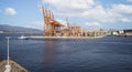 Container port and ferries seen from the tip of Canada Place, Vancouver, British Columbia, Canada Royalty Free Stock Photo