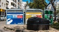 Container of public garbage for recycling in the city center of Quarteira, Portugal