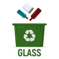 Container for Recycling Waste Sorting - Glass. Waste, Trash Disposal and Recycling Web, Banner for Web and Smartphone. Simple and