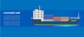 Container sailing ship cartoon vector illustration. Seagoing freight transport with loaded container ship. Global cargo