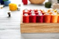 Container with set of color sewing threads Royalty Free Stock Photo