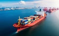 Container Ship in Aerial Splendor Drone View. Generative AI