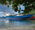 A container ship alongside the customs wharf in kingstown, st. vincent Royalty Free Stock Photo