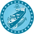 Container Ship With Anchor Stars Retro Royalty Free Stock Photo