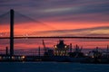 Container Ship Arriving, Sunset, Savannah, Georgia