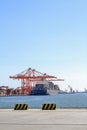 Container ship being loaded in the port of Gdynia