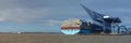 Container ship being unloaded at Felixstowe panorama docks suffolk England.