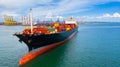Container ship carrying container in import export business logistic and transportation of international by container ship in the