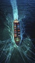Container ship creating intricate digital pathways Royalty Free Stock Photo