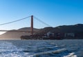 Container ship while cruising the pacific ocean near San Francisco Bay and Golden Gate Bridge, San Francisco CA USA, March 30, Royalty Free Stock Photo