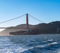 Container ship while cruising the pacific ocean near San Francisco Bay and Golden Gate Bridge, San Francisco CA USA, March 30, Royalty Free Stock Photo