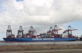 Container ship CSCL pacific ocean unloading  in the Maasvlakte Harbor Royalty Free Stock Photo