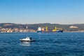 Container ship in Dardanelles strait, Turkey