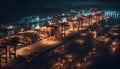 Container ship delivering cargo at dusk, illuminated quayside generated by AI Royalty Free Stock Photo