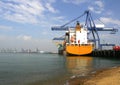 Container ship at the docks Royalty Free Stock Photo