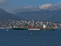 Container ship Ever Eagle, operated by shipping company Evergreen Marine Corp. passing Vancouver North in Burrard Inlet.