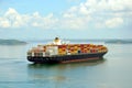 Container ship transiting Panama Canal. Royalty Free Stock Photo
