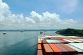 Container ship transiting Panama Canal. Royalty Free Stock Photo