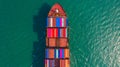 Container ship going to deep sea port, Business logistic import export shipping and transportation by container ship, Aerial view