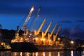 Container ship in la spezia harbor by night