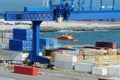 Container ship loading goods at Odessa cargo port - largest Ukrainian seaport on Black Sea