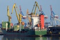 Container ship loading goods at Odessa cargo port ,Ukraine